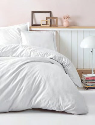 Bettwäsche Set für 2 Person Elegant Stripe Saten Beyaz