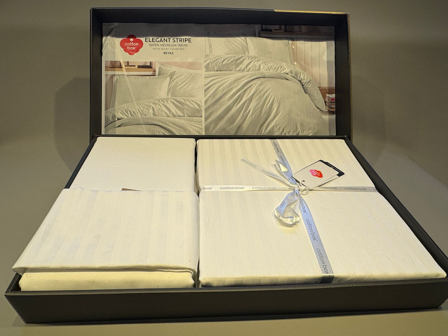 Bettwäsche Set für 2 Person Elegant Stripe Saten Beyaz