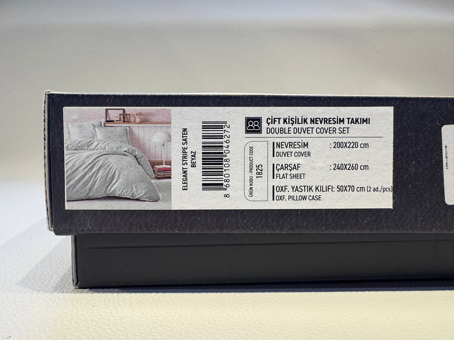 Bettwäsche Set für 2 Person Elegant Stripe Saten Beyaz