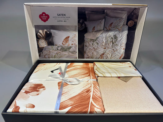 Bettwäsche Set für 2 Person Saten Luster-Bej