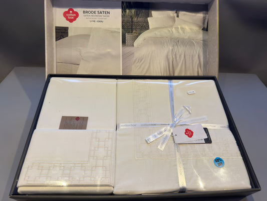 Bettwäsche Set für 2 Person Brode Saten Luxe-Ekru