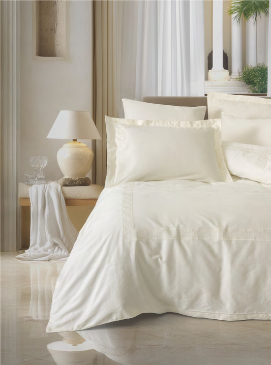 Bettwäsche Set für 2 Person Brode Saten Luxe-Ekru