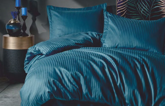 Bettwäsche Set für 2 PersonElegant Stripe Saten Mavi