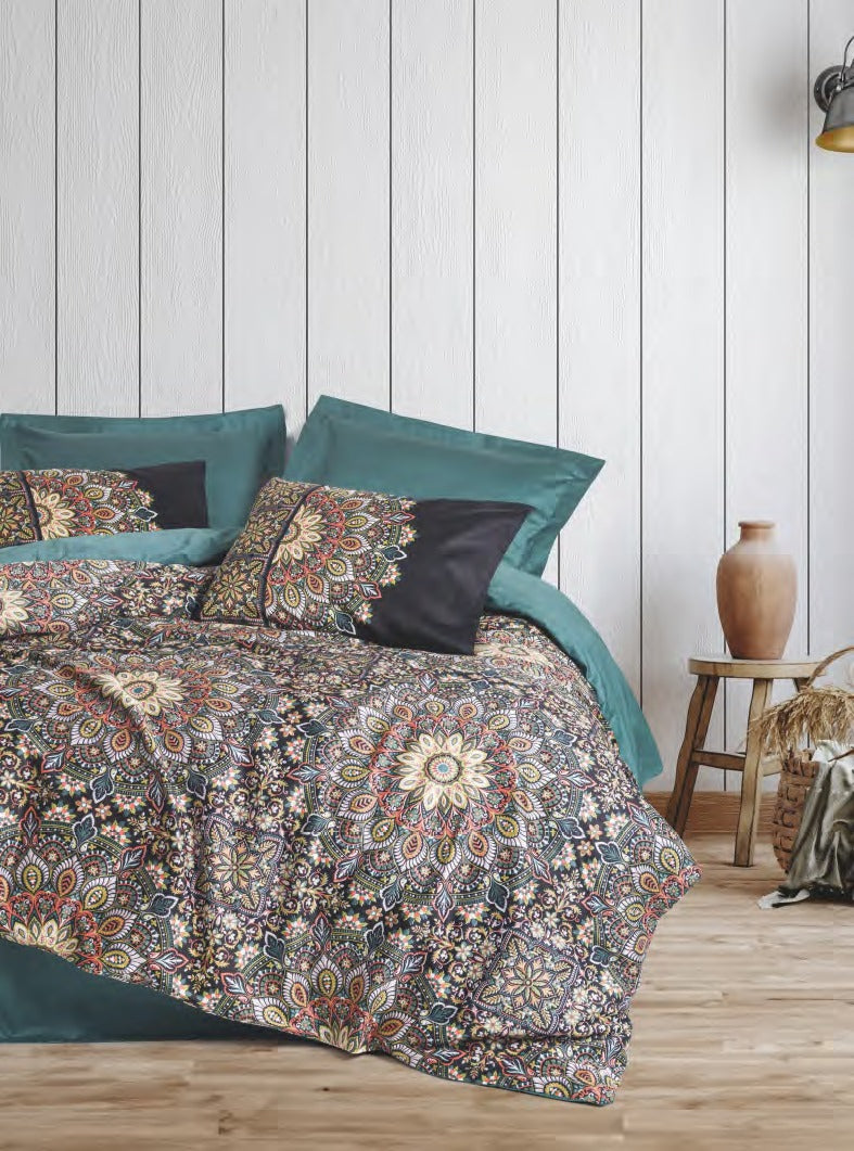 Bettwäsche Set für 2 Person Baskili Saten Ornate-Petrol