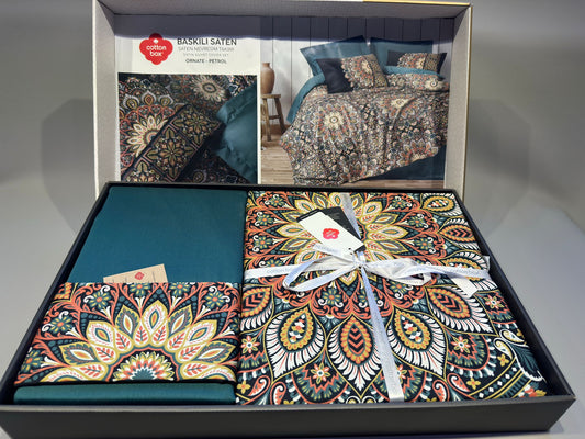 Bettwäsche Set für 2 Person Baskili Saten Ornate-Petrol