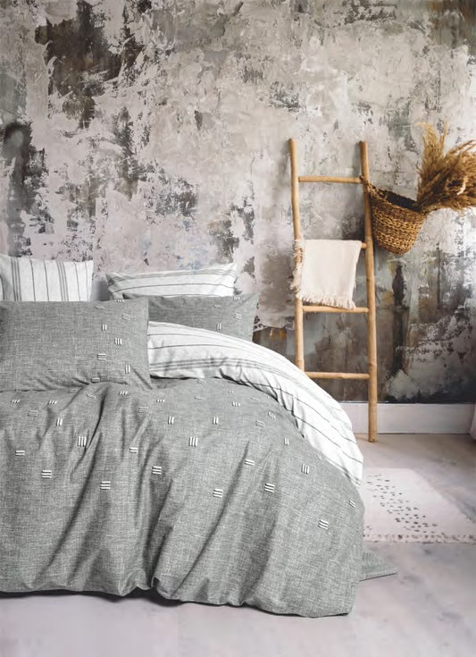 Bettwäsche Set für 2 Person Klein Nakisli Patara-Gri